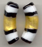 White & Black Curved Tubes with Gold Foil, 38x12mm
